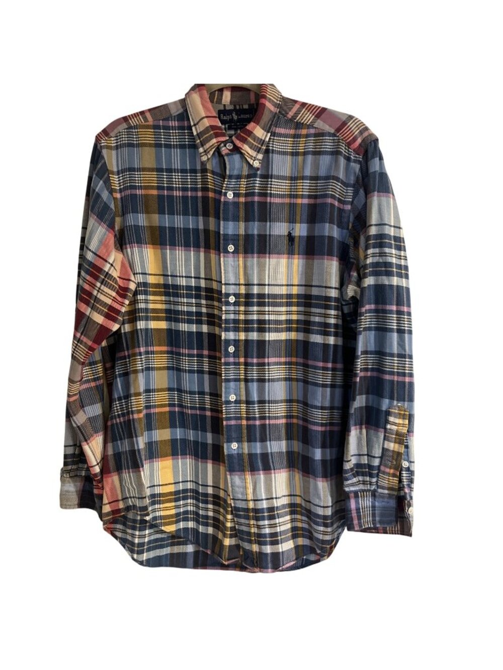 Ralph Lauren Flannel Mens Medium Blue Plaid Classic Fit Heavyweight Pony Outdoor